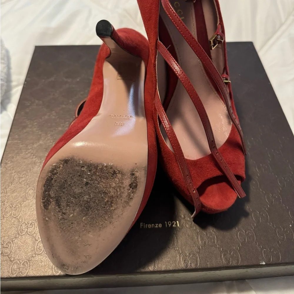 Gently Worn Red Suede Gucci Platform Stilettos - Picture 4 of 6